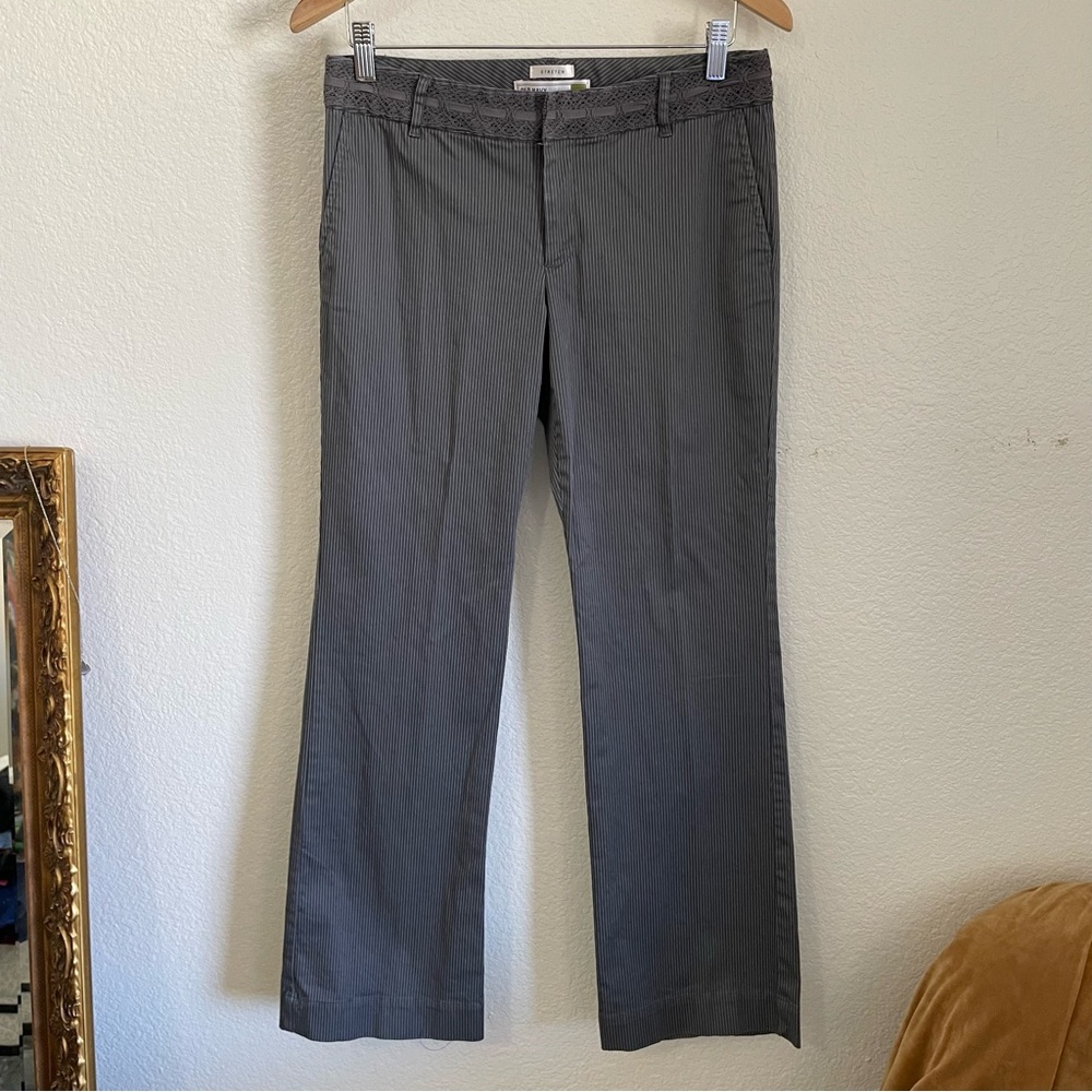 Y2K Old Navy Low Rise Pin Stripe Crochet Ribbon Waist Trouser Pants Business 00s